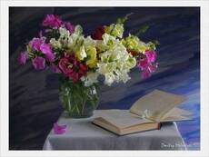 Натюрморт с цветами и книгой | Still life with flowers n book