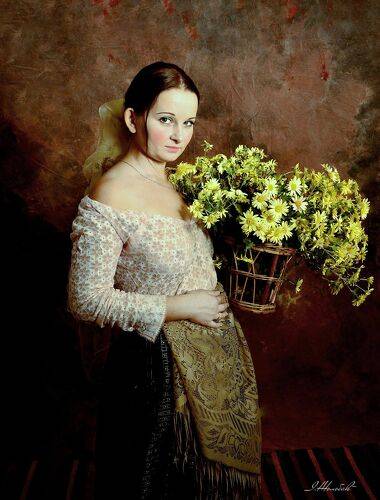 Портрет дівчини з корзиною квітів