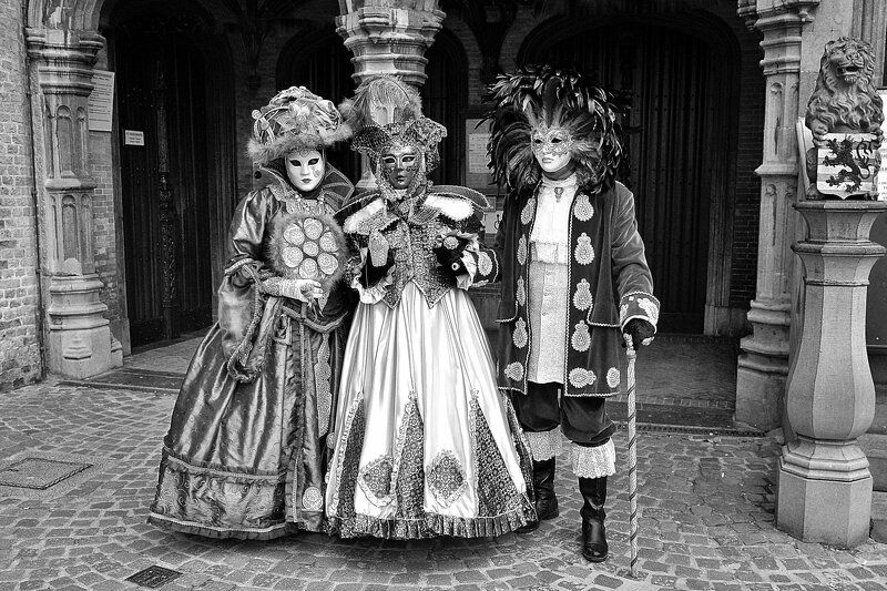 The costumes of Venice in Bruges(Belgium).B&W.