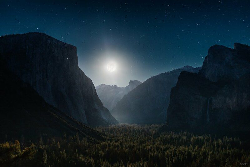Лунная ночь в парке Yosemite