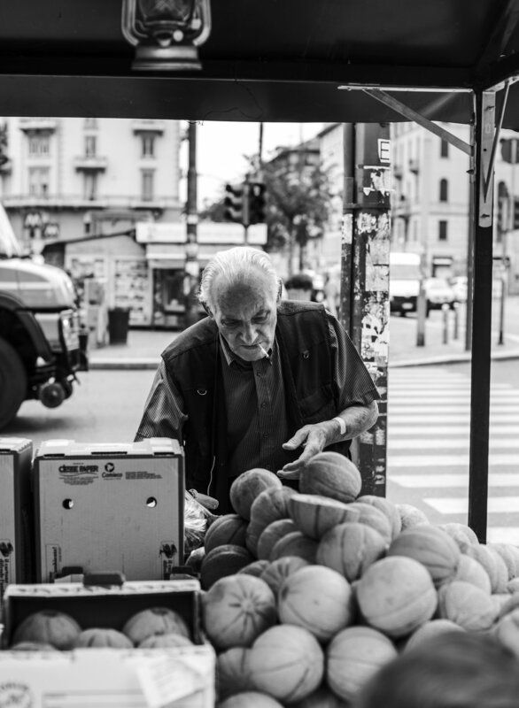Old man with melons