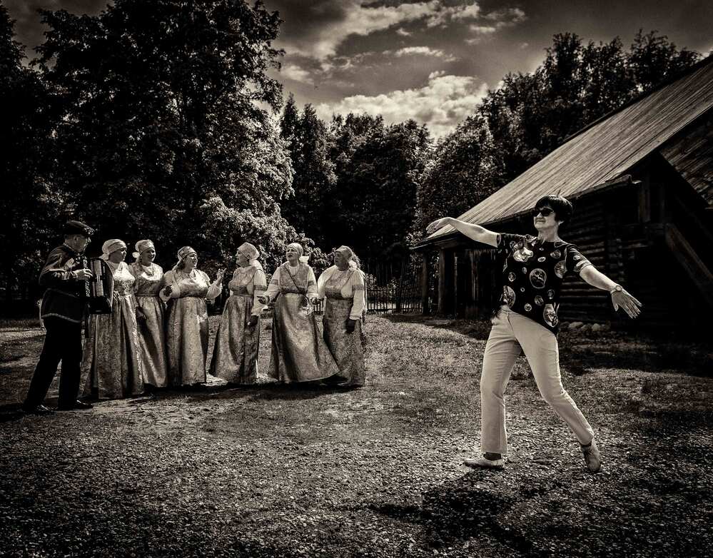 На празднике.