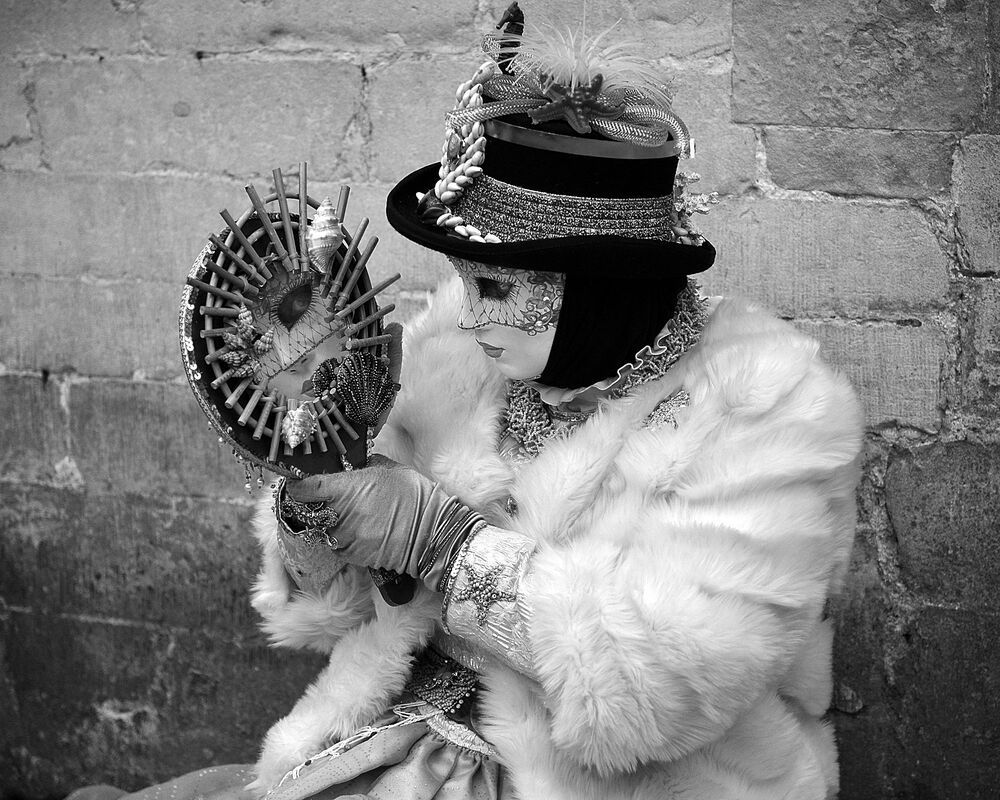 The costumes of Venice in Bruges(Belgium).B&W.