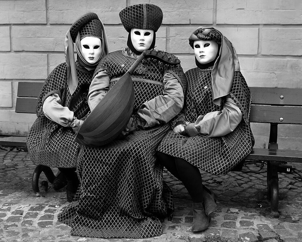 The costumes of Venice in Bruges(Belgium).B&W.