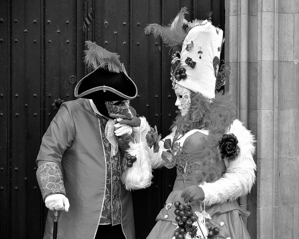 The costumes of Venice in Bruges(Belgium).B&W.