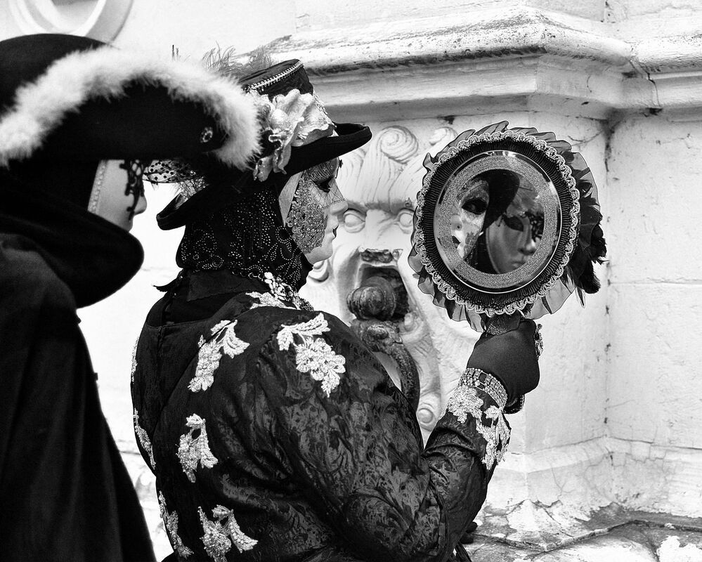 The costumes of Venice in Bruges(Belgium).B&W.
