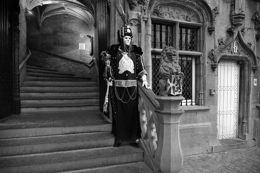 The costumes of Venice in Bruges(Belgium).B&W.