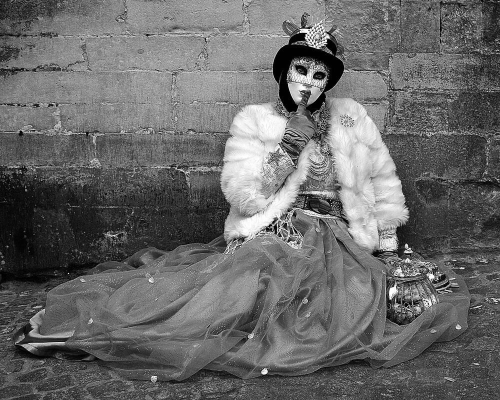The costumes of Venice in Bruges(Belgium).B&W.