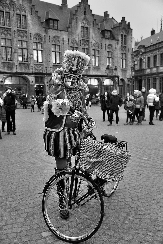 The costumes of Venice in Bruges(Belgium).B&W.