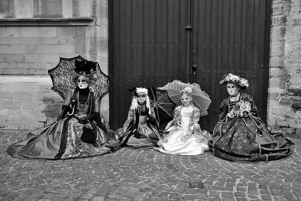 The costumes of Venice in Bruges(Belgium).B&W.