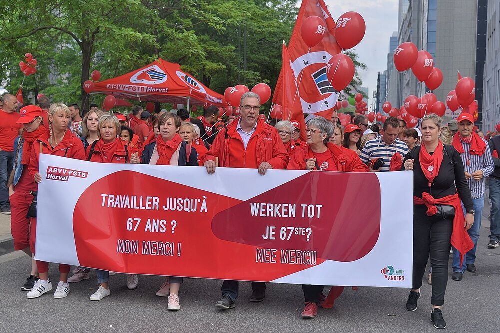 Demonstration in Brussels against increase in retirement age.