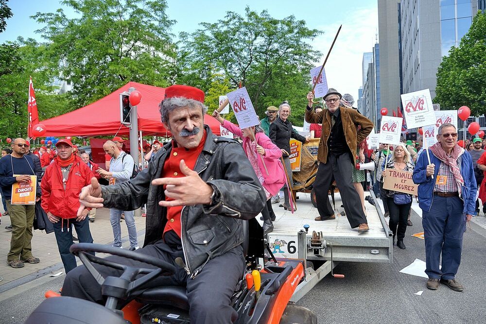 Demonstration in Brussels against increase in retirement age.