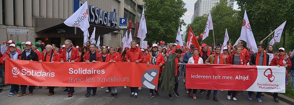 Demonstration in Brussels against increase in retirement age.
