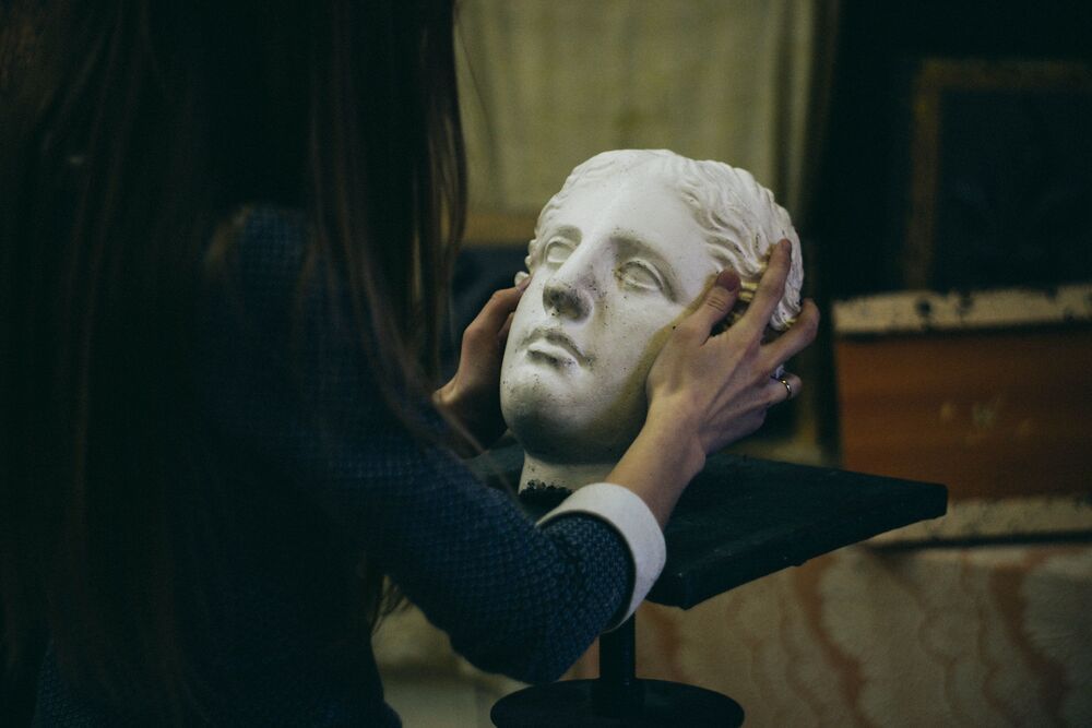In the studio sculpting