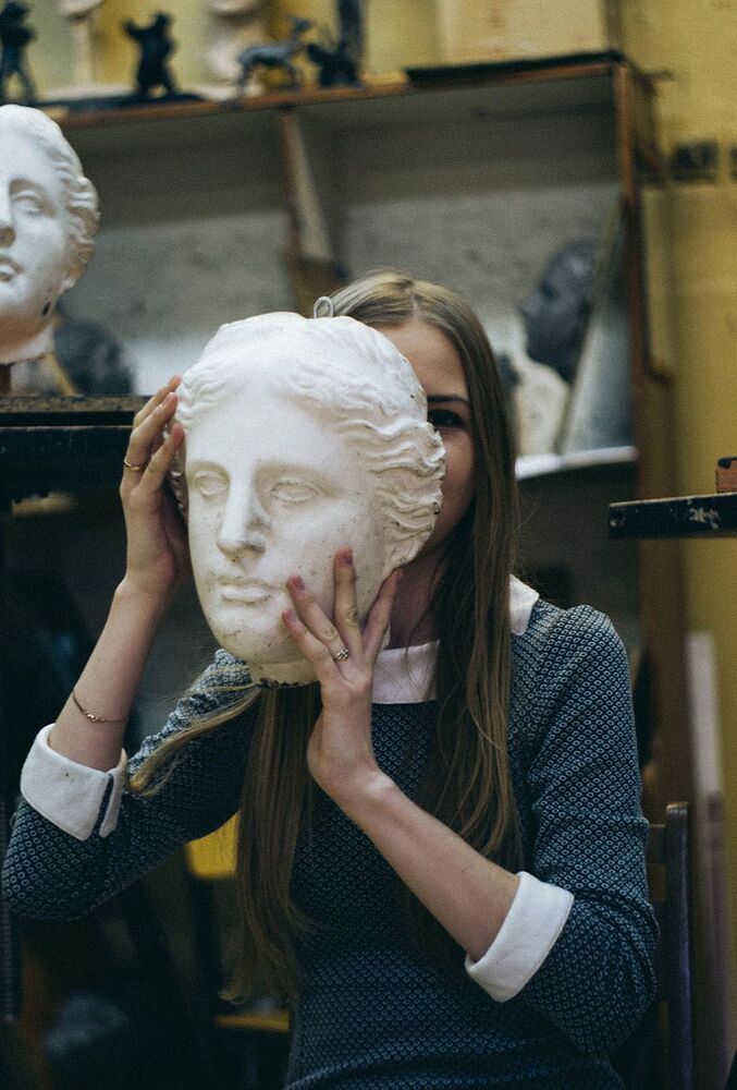 In the studio sculpting