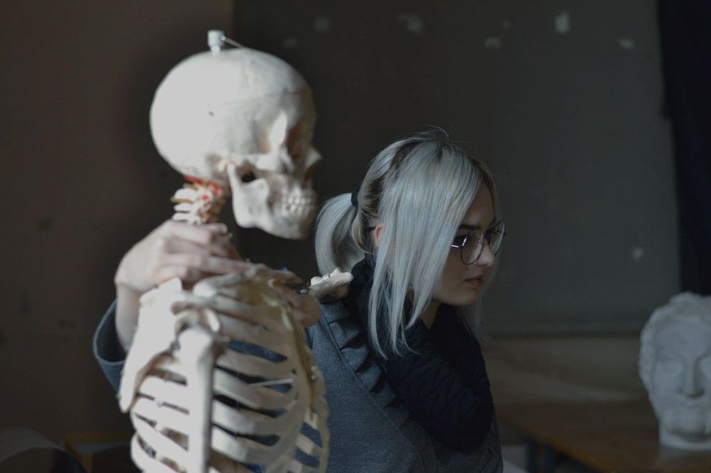 with a skeleton