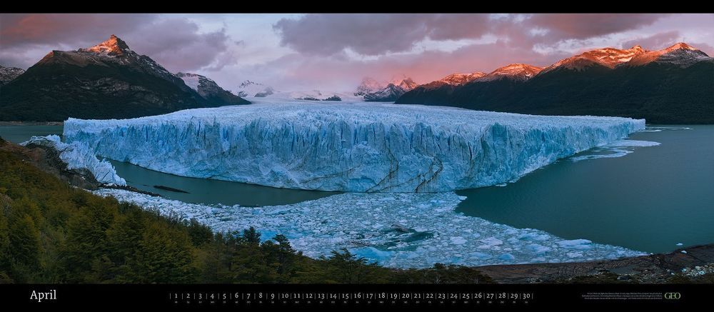 Perito Moreno Glacier and Lake Argentino, Los Glaciares National Park, Santa Cruz, Patagonia, Argentina. March 2009. Panoramic.