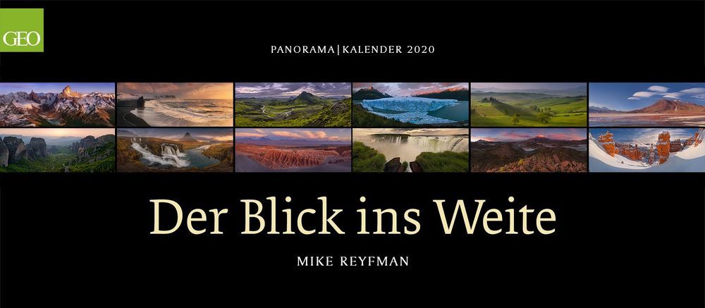 Панорамный календарь GEO 2020 "Der Blick ins Weite" (Взгляд Вдаль)  Перед тем как отправиться в сентябрьскую экспедицию во Фиорд Скорсби я плотно поработал в с немецким GEO. На этот раз, кроме отдельных имиджей для календарей разной тематики, ГЕО предложили напечатать огромный (52x137см) перекидной панорамный календарь на 12 страниц только с моими фотографиями. По возвращеeнию из Гренландии пришла приятная информация из Германии: 12 панорам были отобраны, одобрены и прошли пред-печатную подготовку. От куратора проекта пришло письмо с такими словами: "Отдел пред-печатной подготовки отметил, что Ваши файлы превосходят по качеству все то, что они когда-либо получали для панорамных календарей и все изображения эффектно выглядят в печати! Когда такая оценка приходит от скурпулезных ребят из немецкого GEO, это реально поднимает настроение:). На мой взгляд, из 100 панорам, которые я предложил GEO можно было отобрать более интересные. Я попытался предложить свой собственный выбор и получил вот такой ответ: В году только три зимних месяца, а ваш календарь выглядит, как будто мы живем в вечной мерзлоте. С этим было трудно поспорить:))