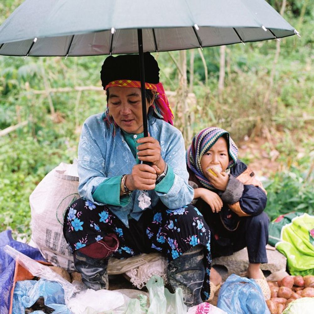 Umbrellas on mountain market