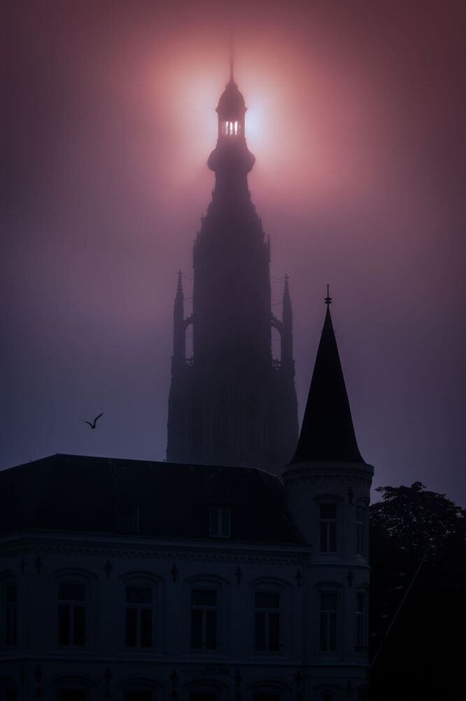 Church of Breda on a foggy morning