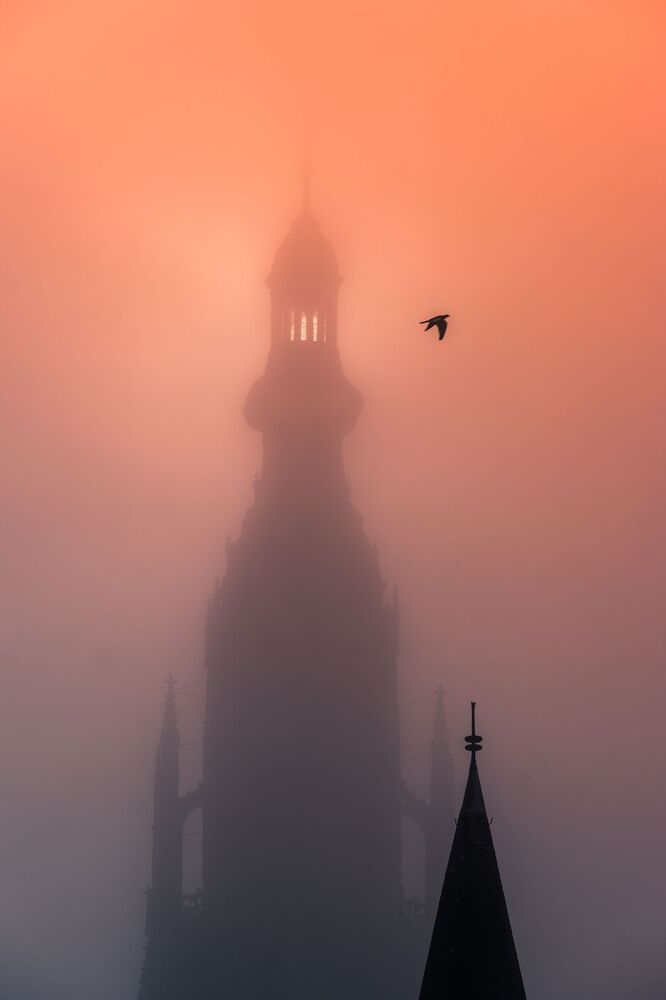 Church of Breda on a foggy morning