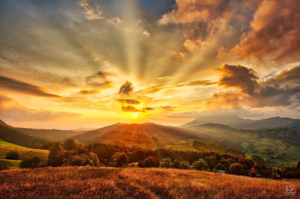 Magestic sunset in the Carpatian Mountains