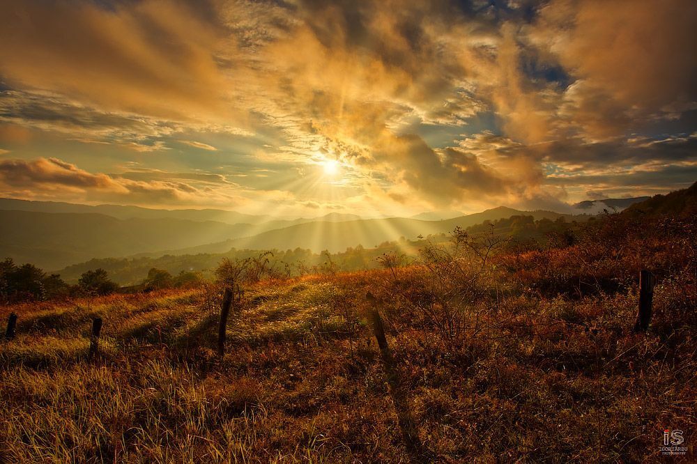 Magestic sunset in the Carpatian Mountains