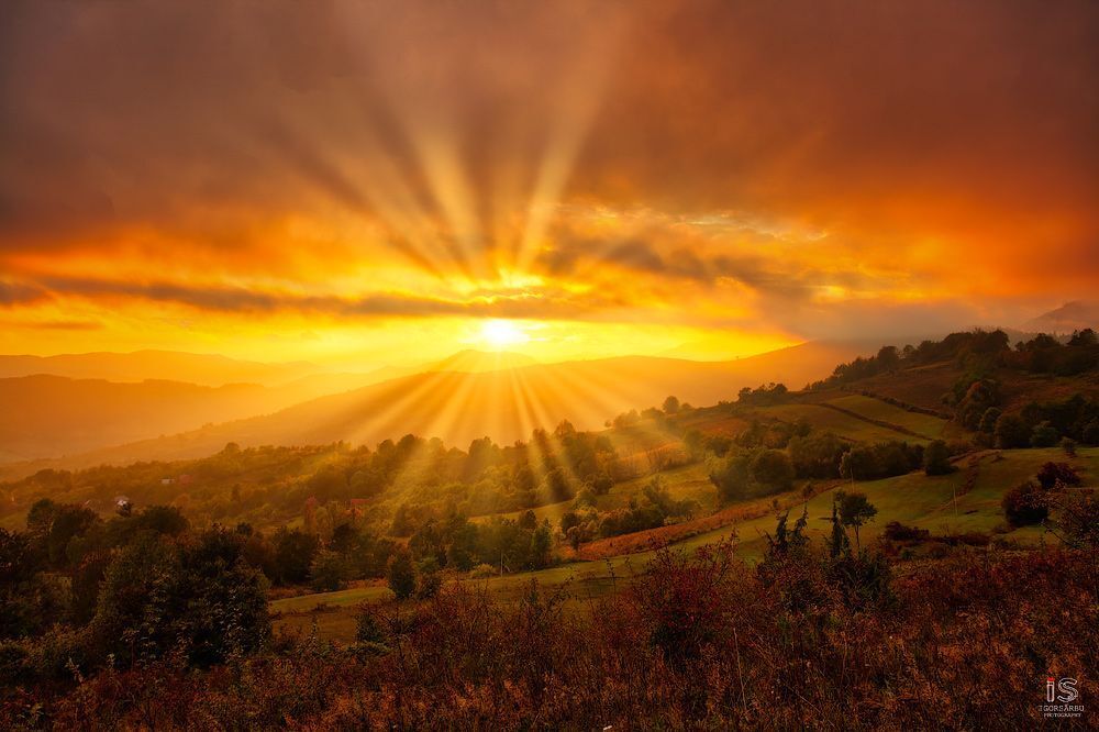 Magestic sunset in the Carpatian Mountains