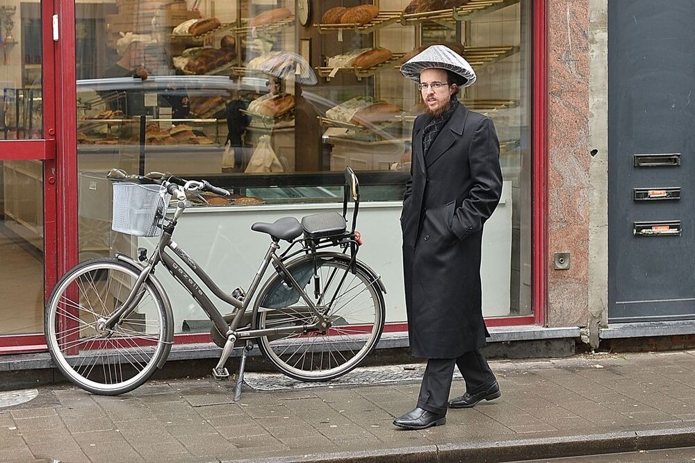 Jew in the rain.