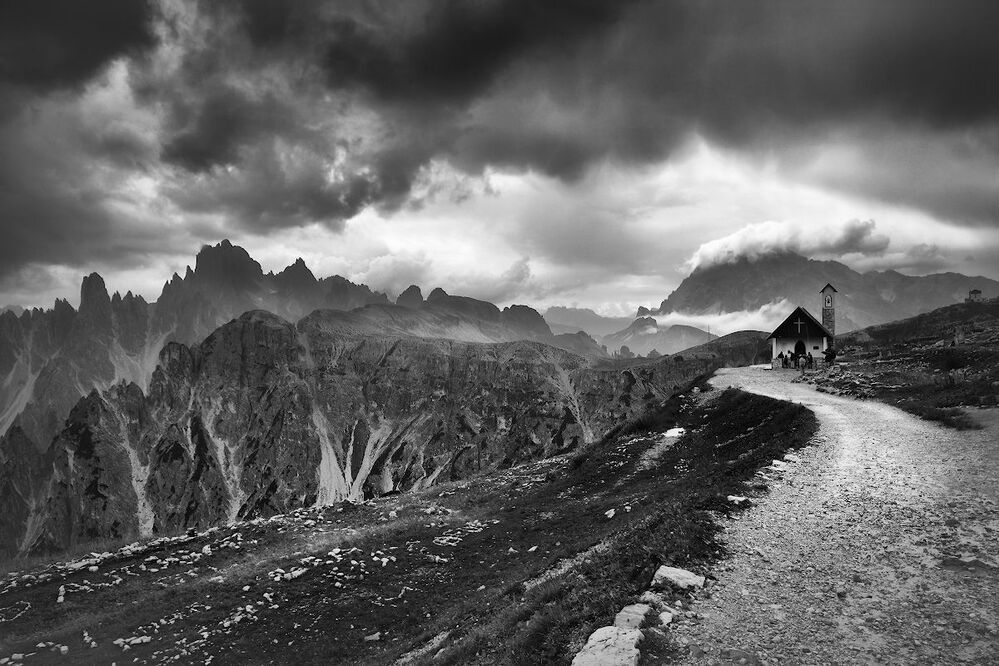 Black-white Tre Cime di Lavaredo