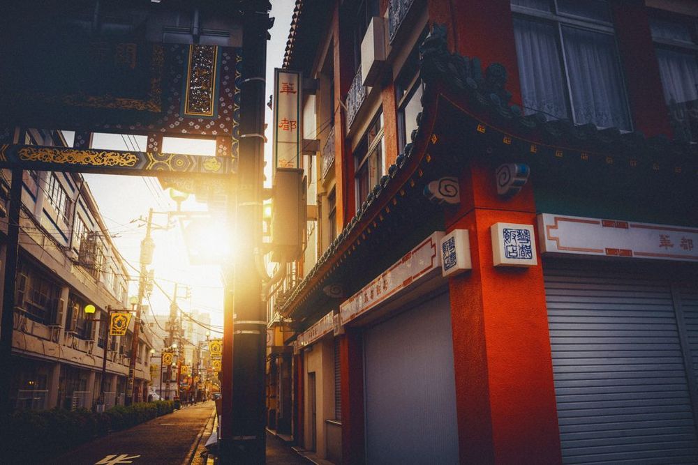 sunrise at china town in Japan