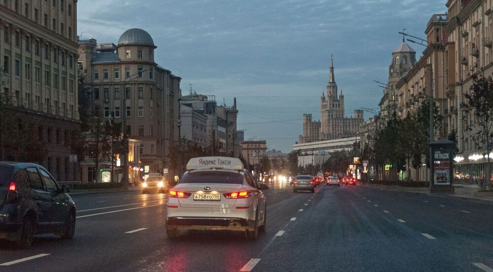 Morning Moscow through the windshield