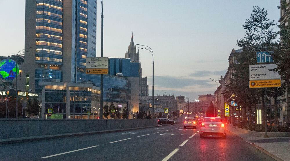 Morning Moscow through the windshield