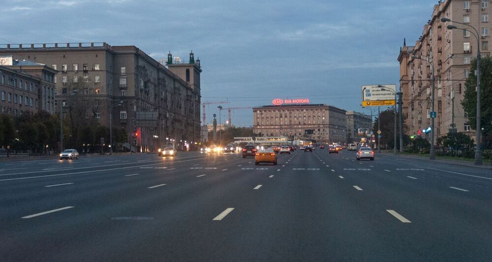 Morning Moscow through the windshield
