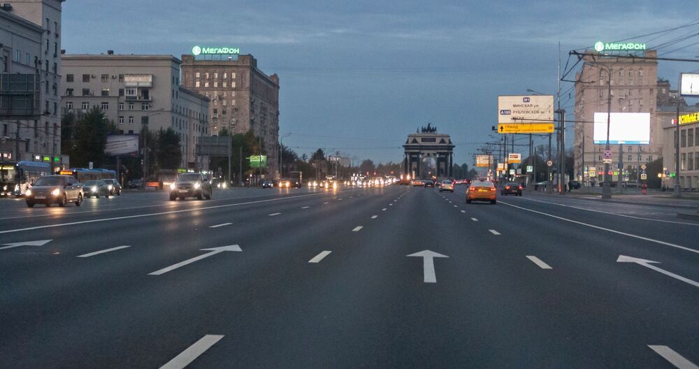 Morning Moscow through the windshield