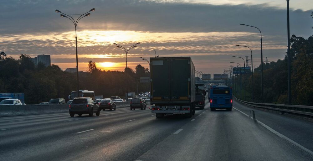 Morning Moscow through the windshield