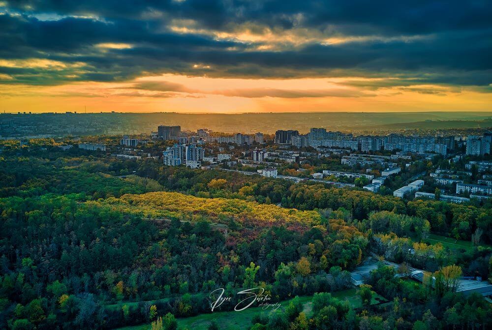 Autumn sunset in Kishinev city