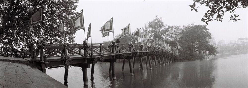 The Huc bridge (made by wooden) go to Ngoc Son temple.