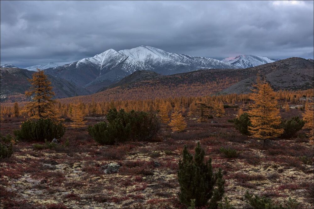 За тяжёлыми облаками догорает закат