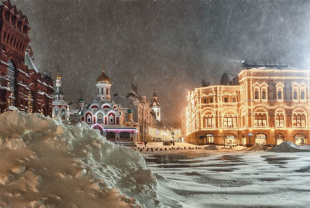 Москва, Красная площадь, Казанский собор, ГУМ.