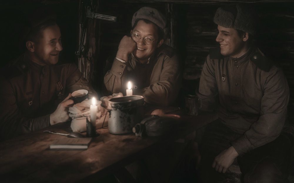 Red Army soldiers in the dugout