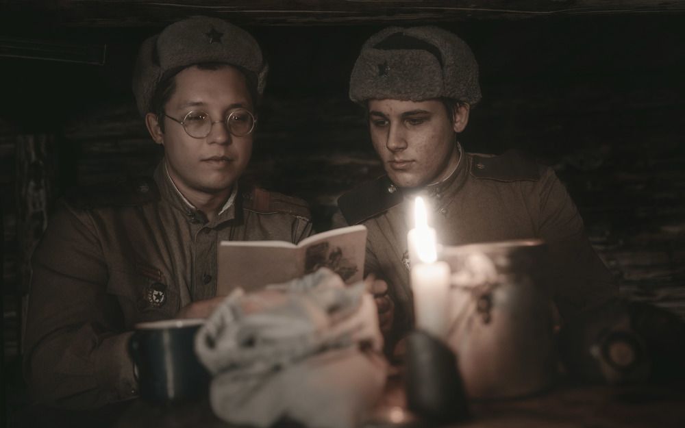 Red Army soldiers in the dugout