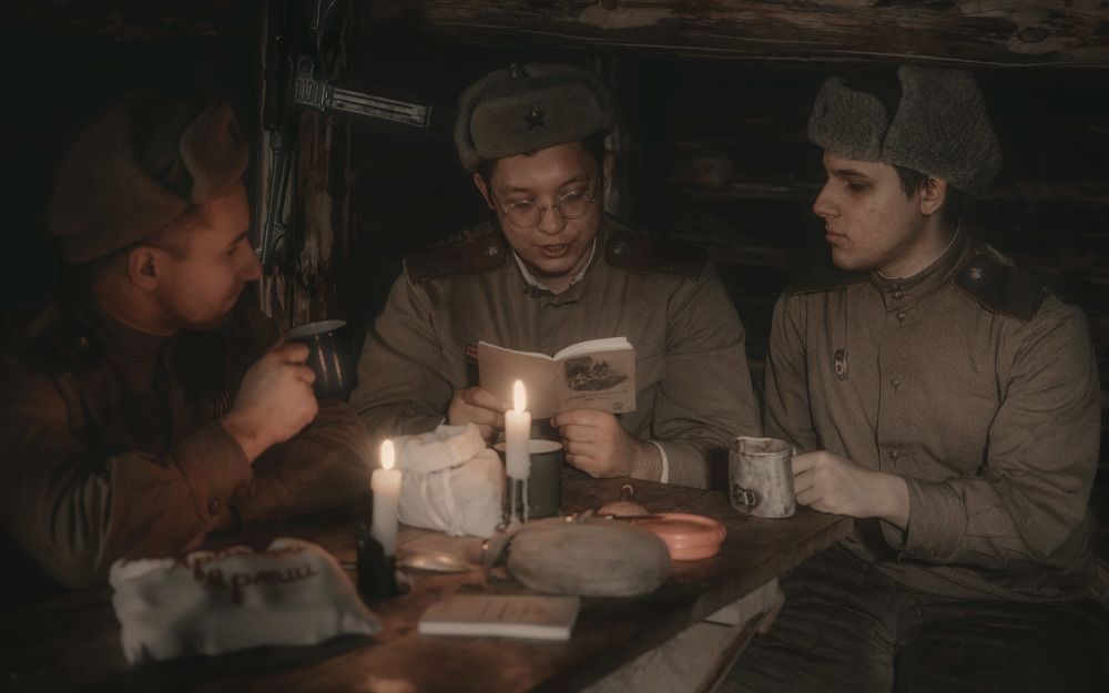 Red Army soldiers in the dugout