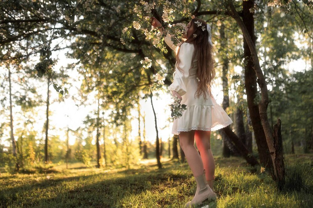 In the apple trees