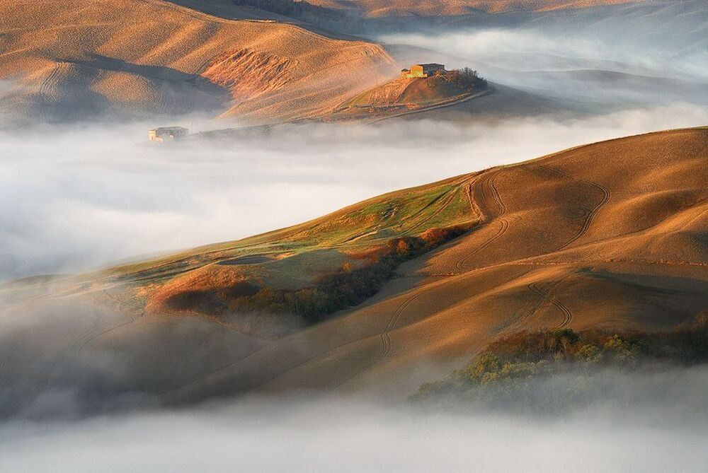 Mist and sunshine greeted the fields of Tuscany