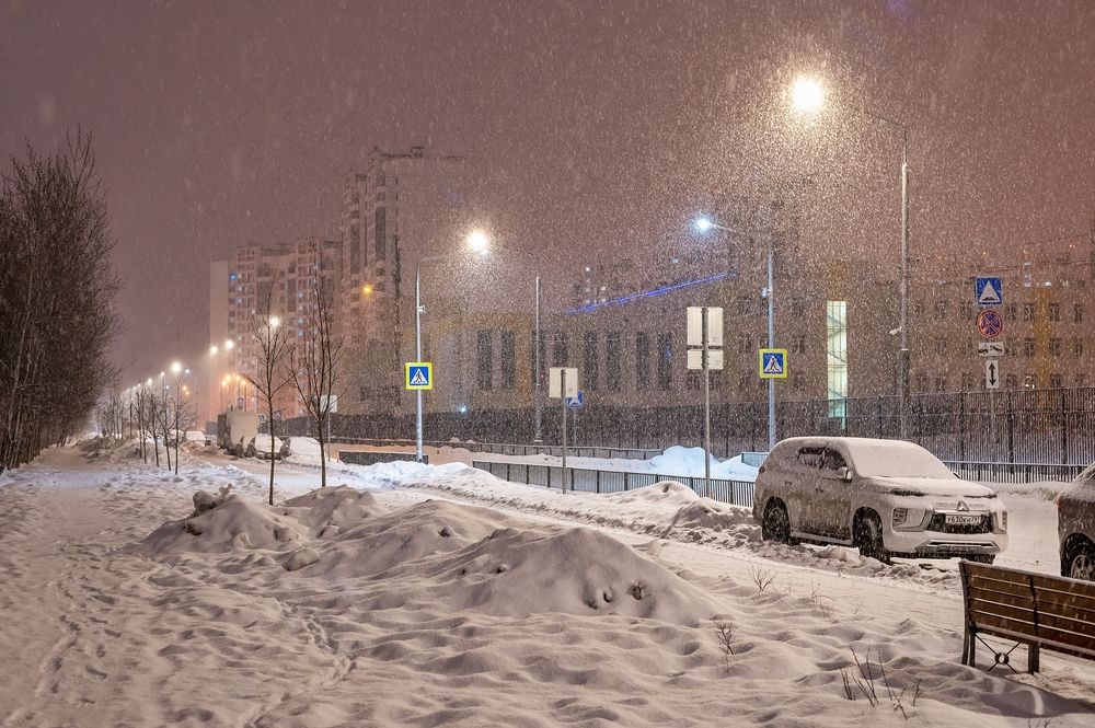 Сегодня утром в Москве снегопад