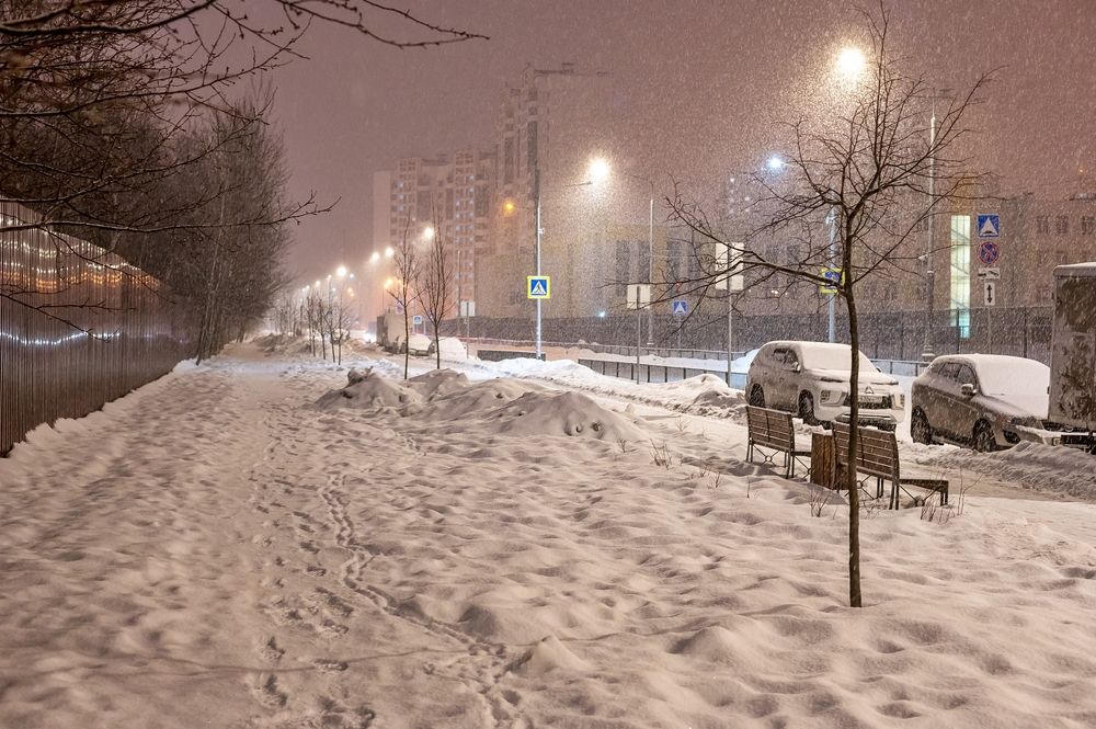 Сегодня утром в Москве снегопад