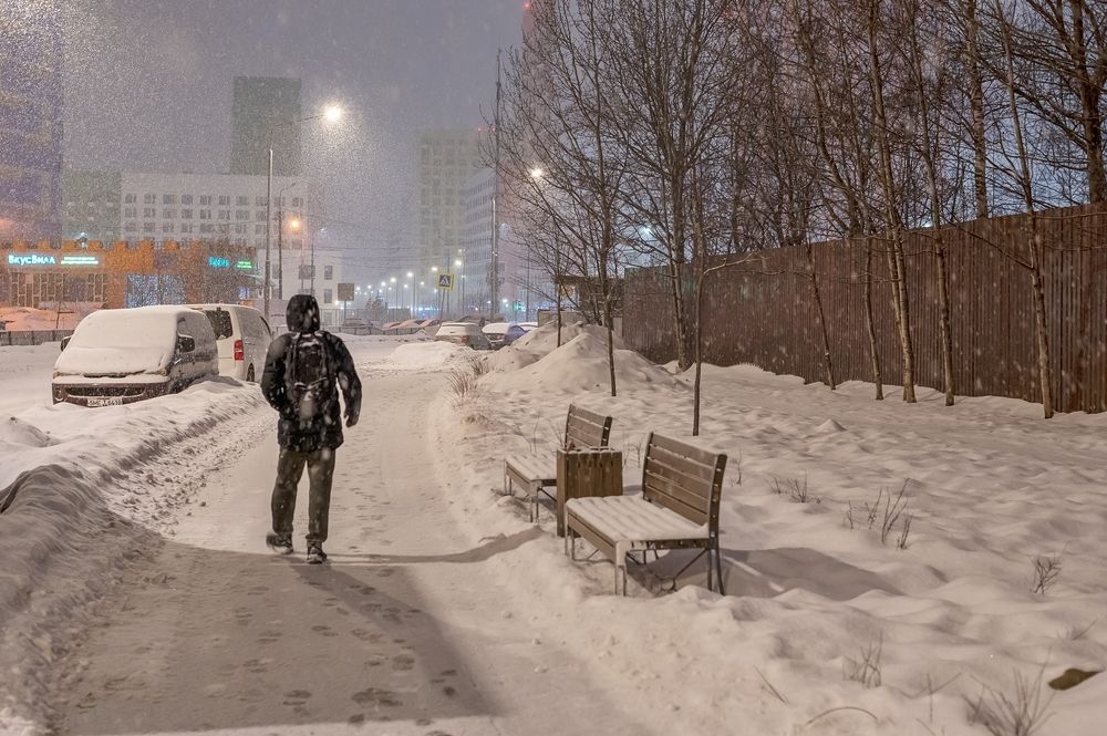 Сегодня утром в Москве снегопад