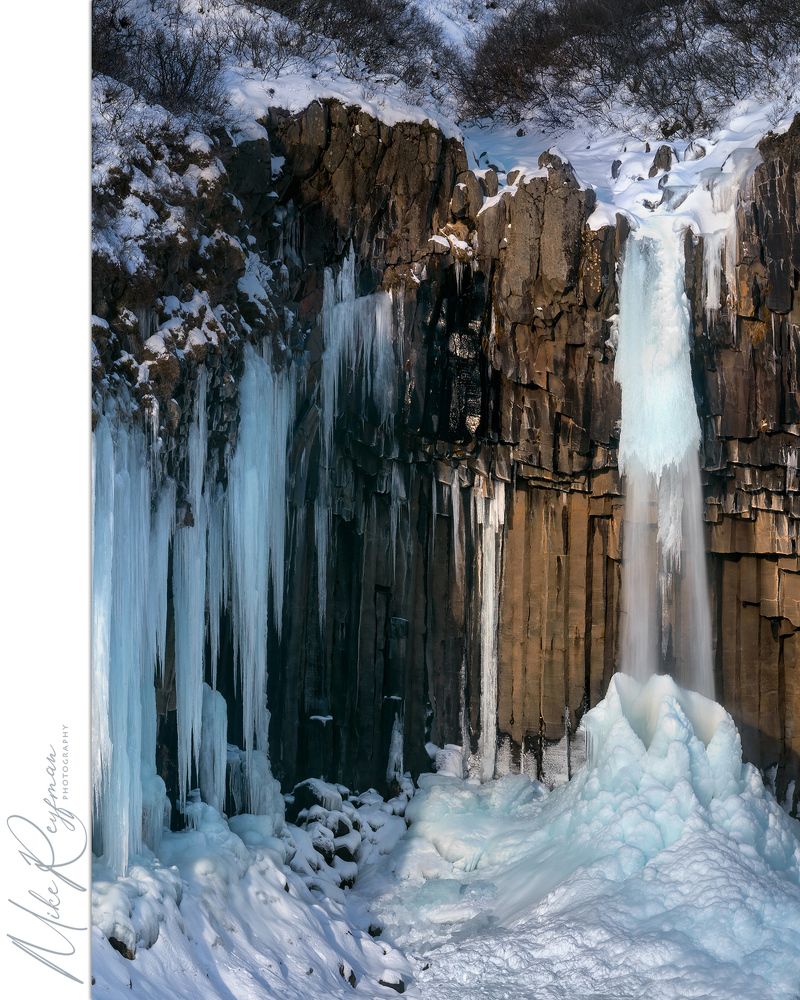 Svartifoss (Black Waterfall) in Winter, Skaftafell, Vatnajökull National Park, Iceland