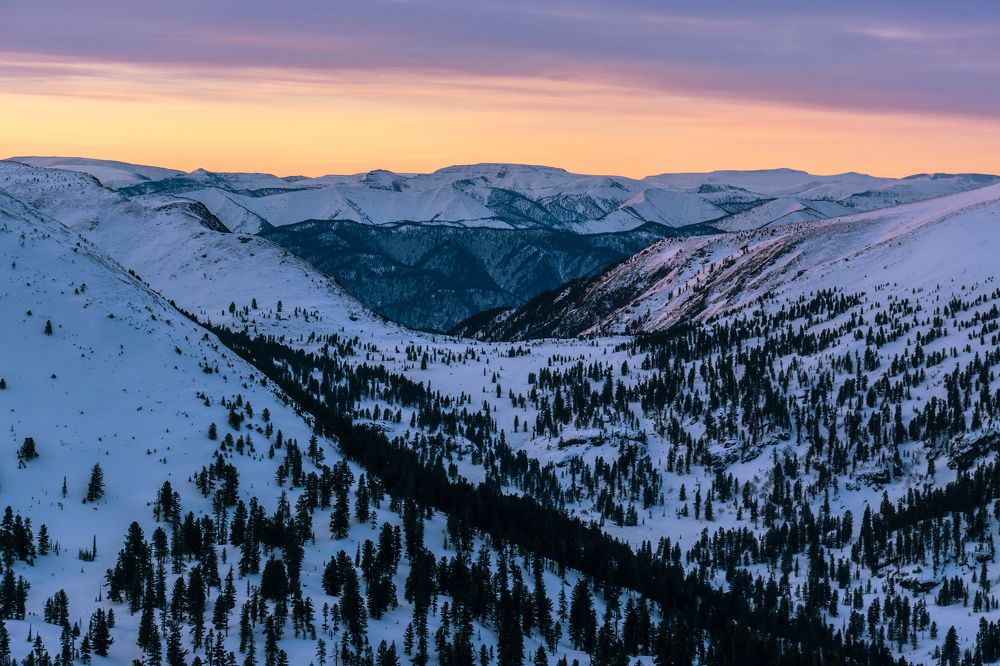 Цветной зимний рассвет на Хамар-Дабане